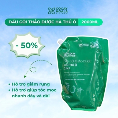 DẦU GỘI THẢO DƯỢC CỎ CÂY HOA LÁ HÀ THỦ Ô 2IN1, KÍCH MỌC TÓC, DƯỠNG TÓC ĐEN MƯỢT 2000ML - DÀNH CHO TÓC BẠC SỚM HOTLINE 0843.820.555