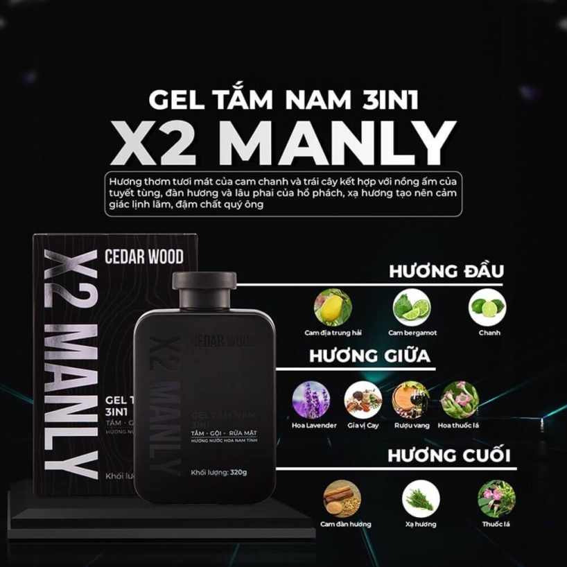 Gel Tắm Nam X2 Manly 3n1 Cocayhoala - Sữa tắm gội toàn thân hương nước hoa nam tính  HOTLINE 0843.820.555